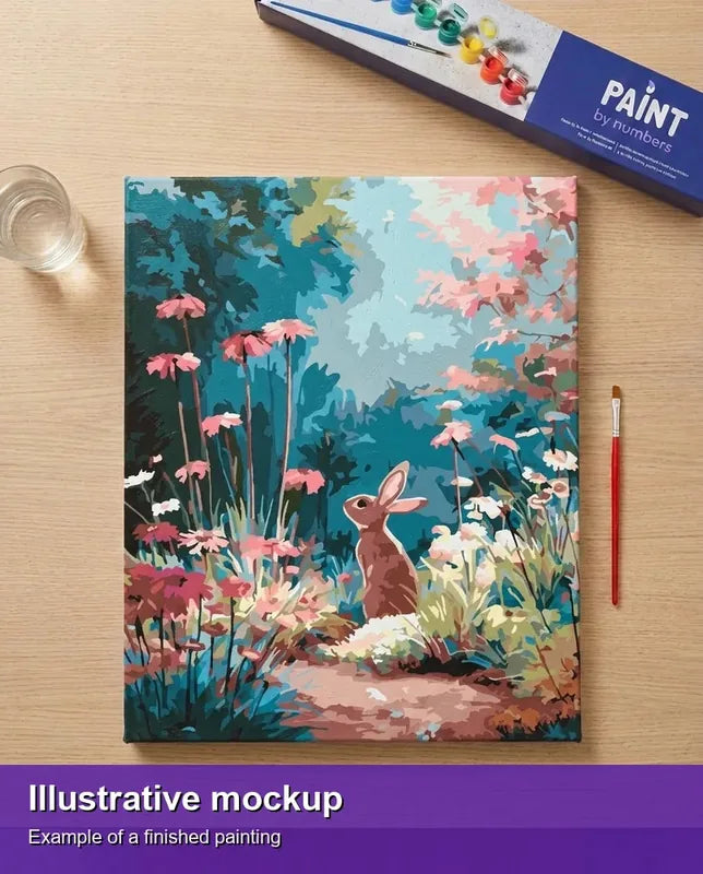 Valmiin numeromaalauksen havainnekuva - Garden Bunny 40x50cm