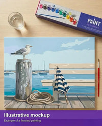 Thumbnail for Valmiin numeromaalauksen havainnekuva - Seagull on Pier 50x40cm