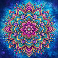 Thumbnail for Kiehtova ja värikäs mandala sinisellä taustalla