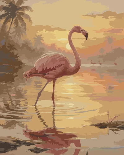 Flamingo numeromaalaus - kaunis trooppinen auringonlasku