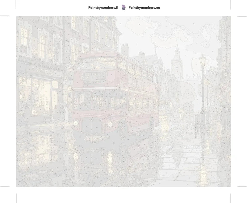 Paint by numbers canvas - Red Bus on Rainy Street