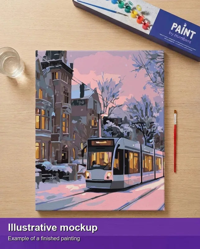 Valmiin numeromaalauksen havainnekuva - Winter Tram 40x50cm