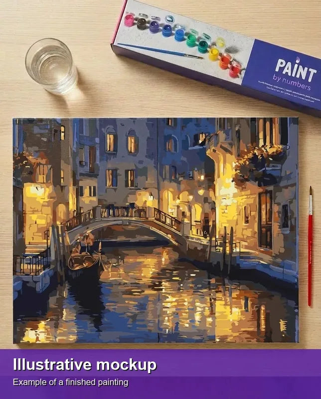 Valmiin numeromaalauksen havainnekuva - Venetian Canal Lights 50x40cm