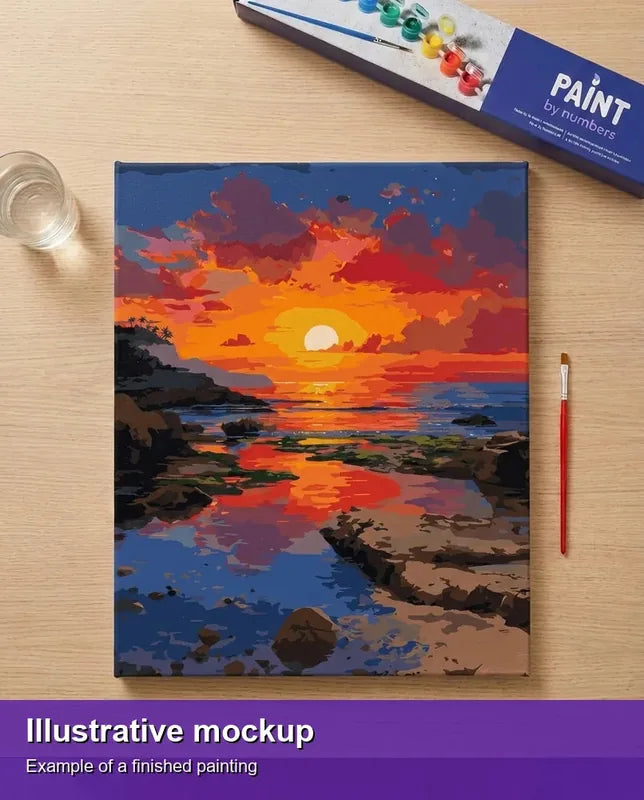 Valmiin numeromaalauksen havainnekuva - Sunset on the Shore 40x50cm
