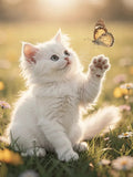 Thumbnail for Timanttimaalaus White Kitten and Butterfly