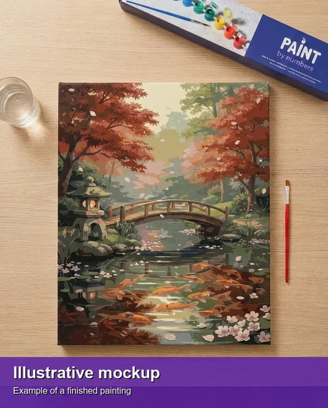 Valmiin numeromaalauksen havainnekuva - Tranquil Garden Bridge 40x50cm