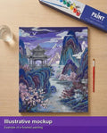Thumbnail for Valmiin numeromaalauksen havainnekuva - Pagoda and Cherry Blossoms 40x50cm