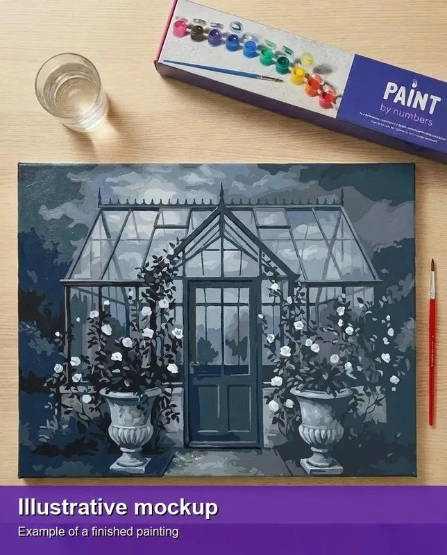 Valmiin numeromaalauksen havainnekuva - Greenhouse at Night 50x40cm