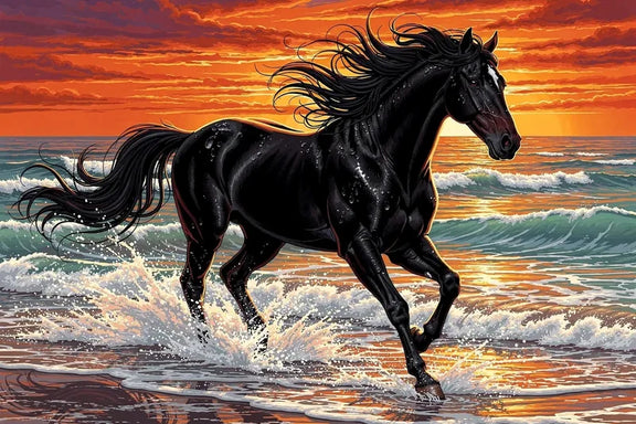 Timanttimaalaus Black Horse at Sunset