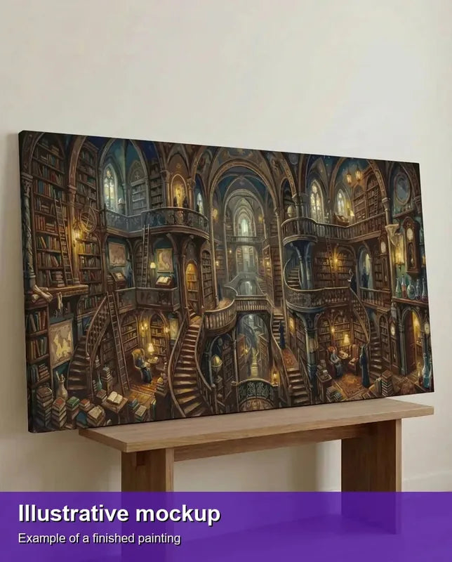 Valmiin numeromaalauksen havainnekuva - Grand Library Interior 120x60cm