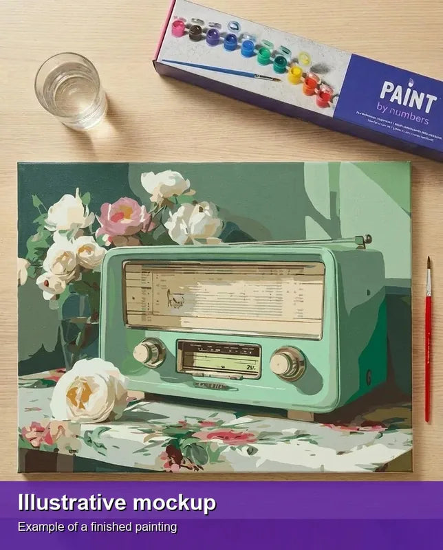 Valmiin numeromaalauksen havainnekuva - Vintage Radio 50x40cm