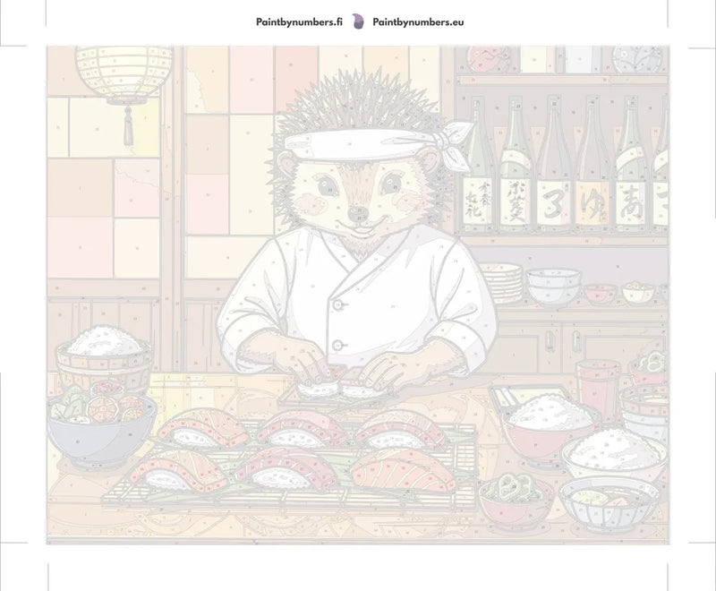 Paint by numbers canvas - Hedgehog Sushi Chef