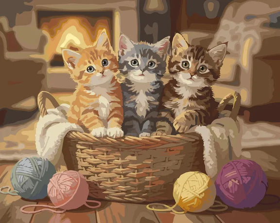 Three kittens in a basket paint by numbers