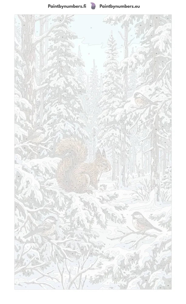 Numeroitu kangas - Squirrel and Birds in Winter Forest 40x70cm