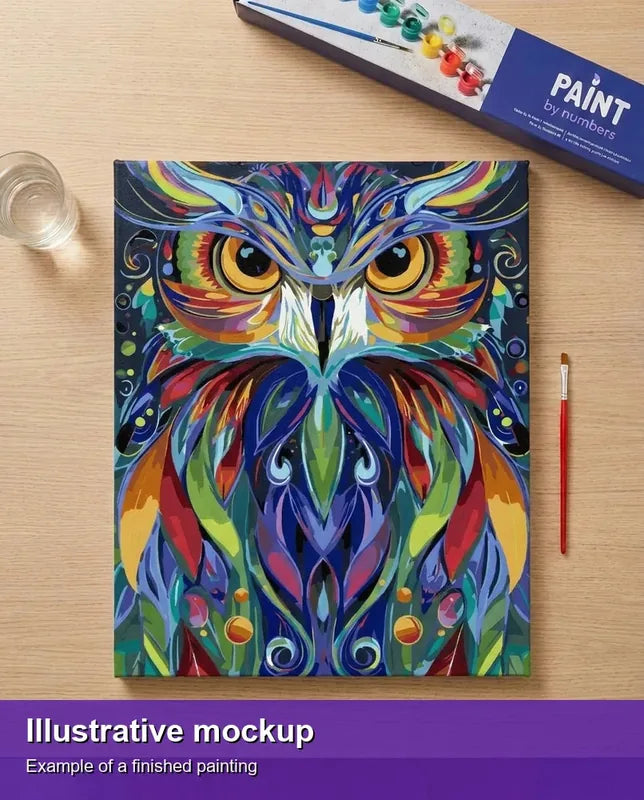 Valmiin numeromaalauksen havainnekuva - Boho Owl Portrait 40x50cm