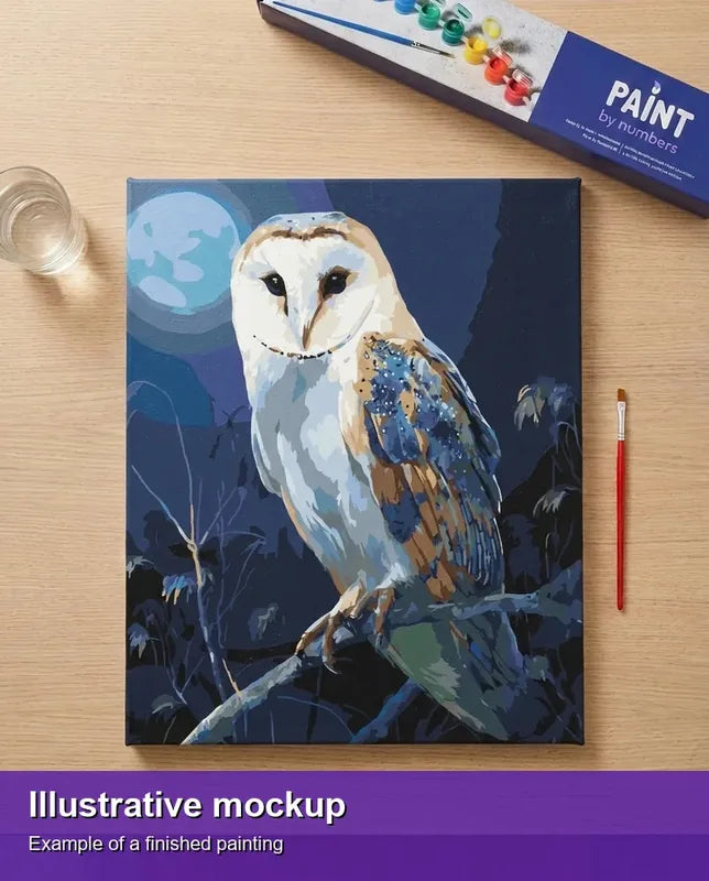 Valmiin numeromaalauksen havainnekuva - Owl 40x50cm