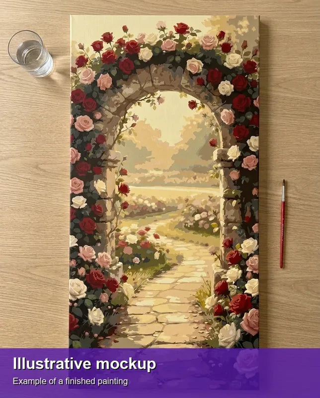 Valmiin numeromaalauksen havainnekuva - Rose Archway Path 40x80cm