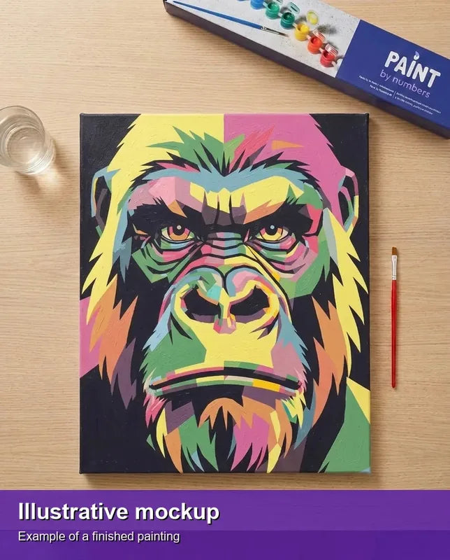 Valmiin numeromaalauksen havainnekuva - Colorful Gorilla Portrait 40x50cm