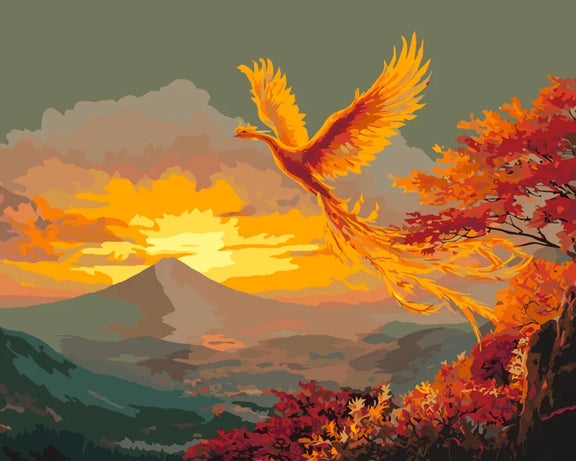 Phoenix rising into the sky paint by numbers
