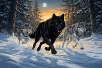 Thumbnail for Susilauma timanttimaalaus 60x40cm – kolme sutta juoksee lumimetsässä