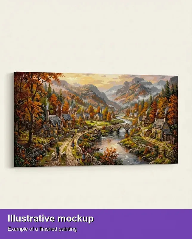 Valmiin numeromaalauksen havainnekuva - Autumn Valley Village 160x80cm