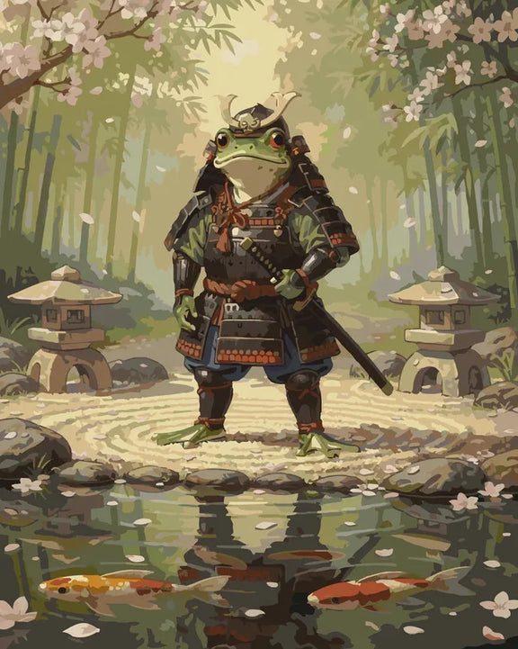 Samurai frog among cherry blossoms paint by numbers