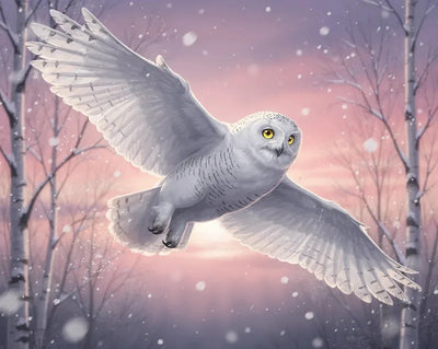 Timanttimaalaus Snowy Owl in Flight