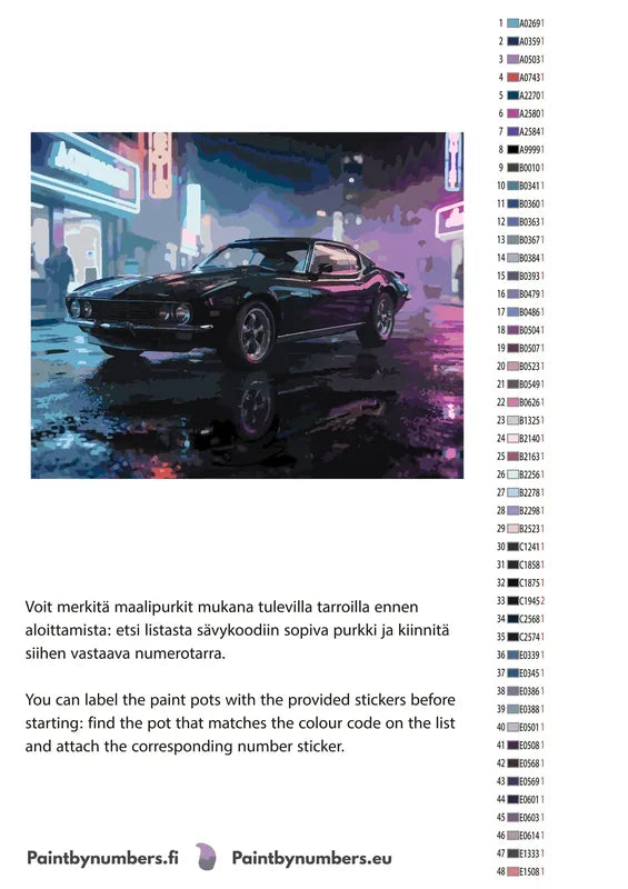 Numeromaalauksen väriluettelo - auto