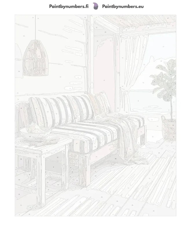 Numeromaalauskangas – Striped Sofa by Window