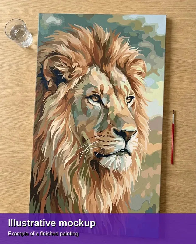 Valmiin numeromaalauksen havainnekuva - Lion Portrait Close-Up 40x70cm