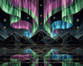 Thumbnail for Geometriset vuoret ja revontulet tähtitaivaan alla