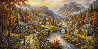 Numeromaalaus Autumn Valley Village - syksyinen laaksokylä