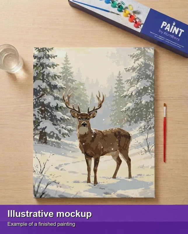 Valmiin numeromaalauksen havainnekuva - Deer in Snowy Forest 40x50cm