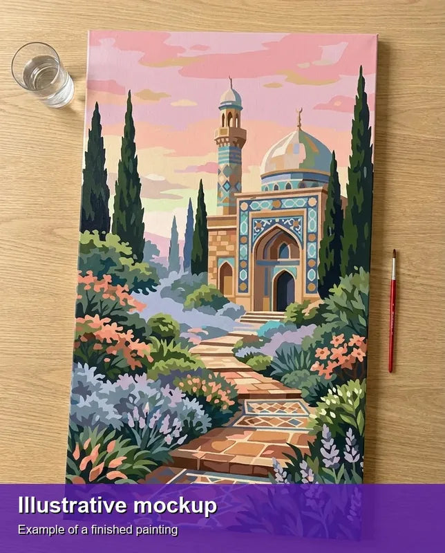 Valmiin numeromaalauksen havainnekuva - Mosque and Garden Path 40x70cm