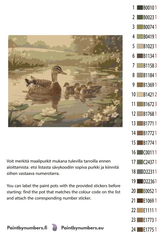 Numeromaalauksen väriluettelo - eläimet