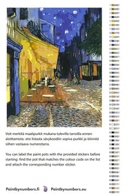 Thumbnail for Paint by numbers color chart - Cafe Terrace at Night - väriluettelo ja ohjeet