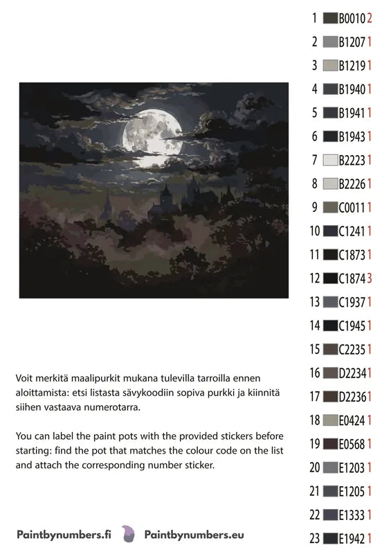 Numeromaalauksen väriluettelo - fantasia