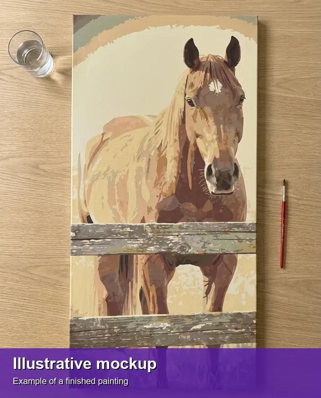 Valmiin numeromaalauksen havainnekuva - Horse Behind Fence 40x80cm