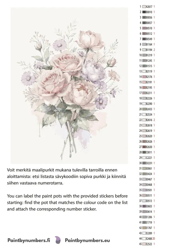 Numeromaalauksen väriluettelo - kukat