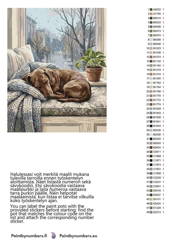 Värikartta ja ohjeet - Dachshund Sleeping on Bench 40x50cm
