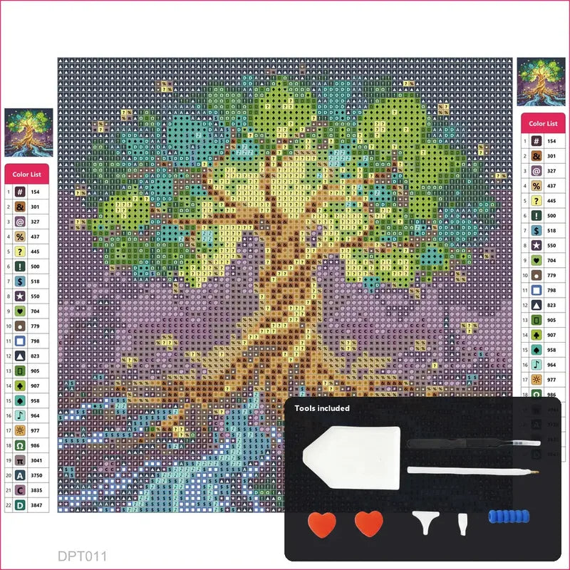 Glowing Tree timanttimaalauksen kangas 20x20cm mukana tulevilla tyokaluilla - timanttikyna, vaha, lajittelutarjotin ja pinsetit
