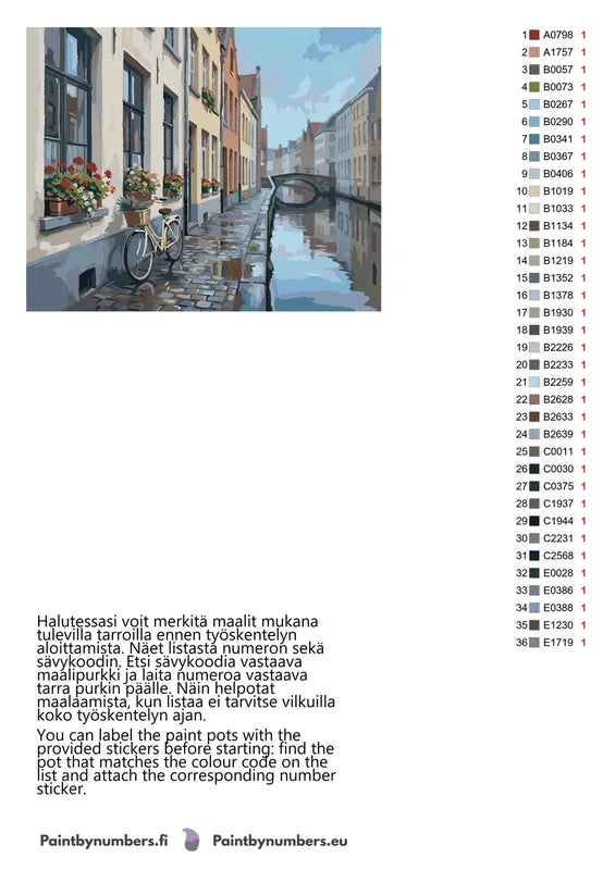 Paint by numbers color chart - Bicycle by Canal - väriluettelo ja ohjeet