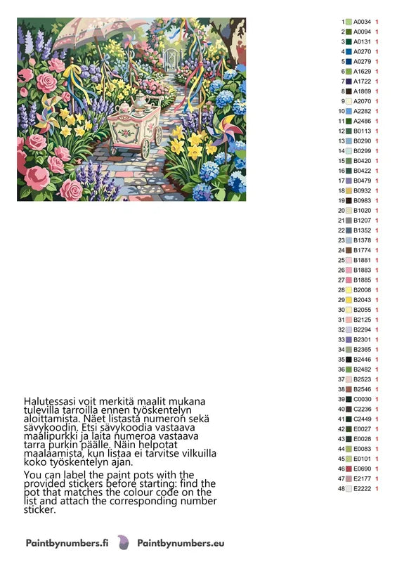 Värikartta ja ohjeet - Tea Cart in Flower Garden 50x40cm