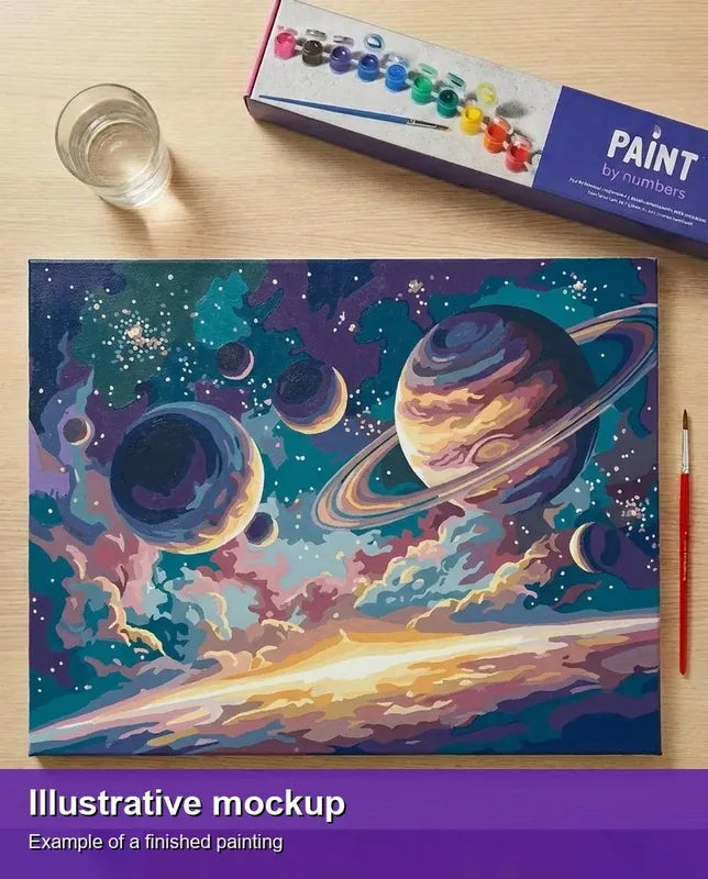 Valmiin numeromaalauksen havainnekuva - Planets and Stars Sky 50x40cm