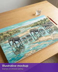Thumbnail for Valmiin numeromaalauksen havainnekuva - Elephants Crossing River 70x40cm