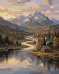 Thumbnail for Finished paint by numbers showing a mountain landscape