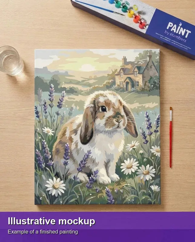Valmiin numeromaalauksen havainnekuva - Lavender Bunny Retreat 40x50cm