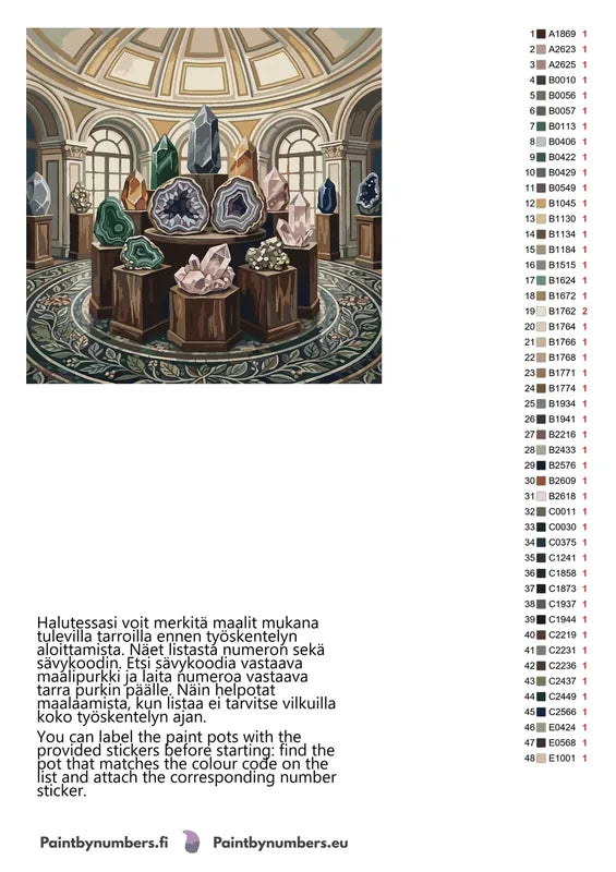Värikartta ja ohjeet - Gemstones in Museum Hall 50x50cm
