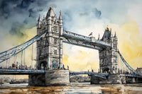 Thumbnail for Timanttimaalaus, jossa on Tower Bridge Lontoossa, harmaat tornit ja sininen silta kultaisella taustalla.