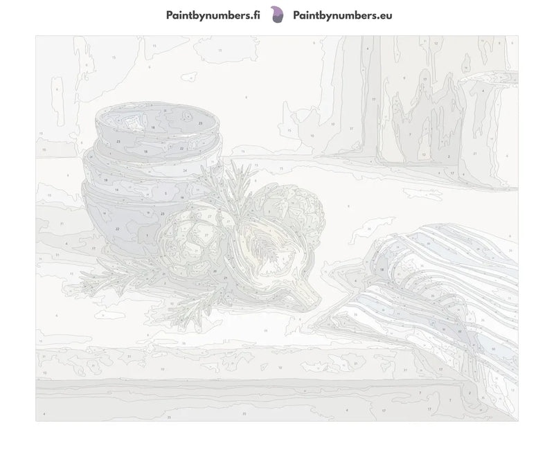 Paint by numbers canvas - Artichokes and Blue Bowls